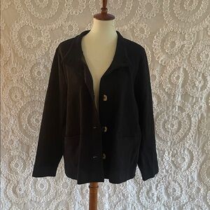 Habitat Black Women's Blazer cotton locks, speckle knit swing jacket Big buttons